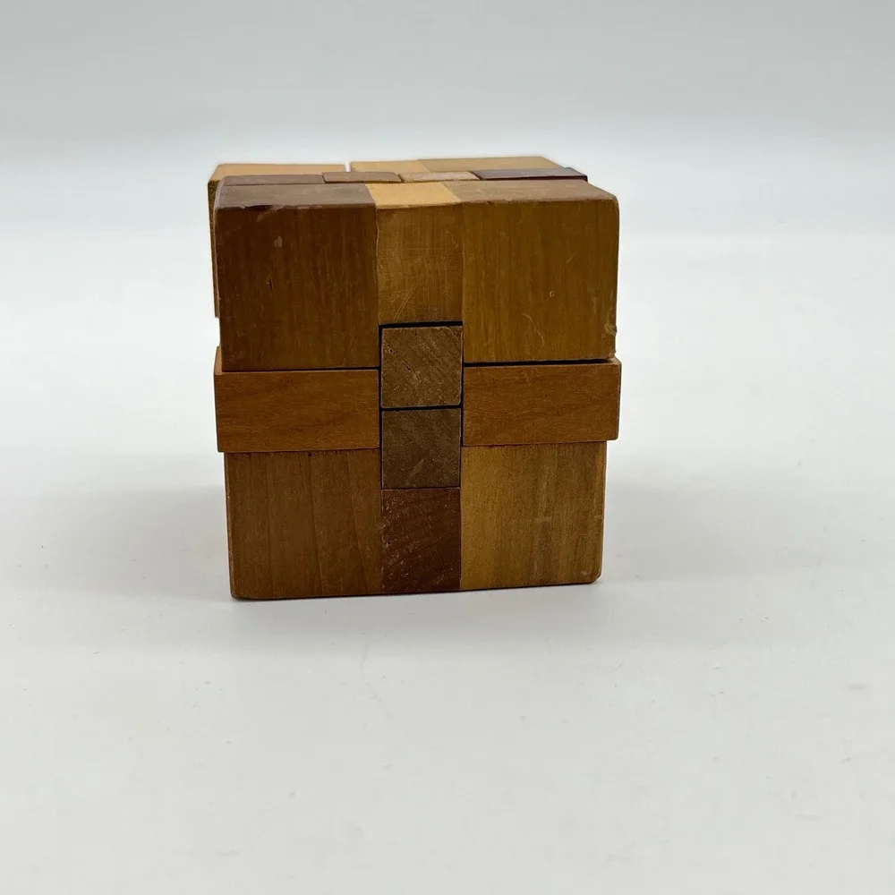 Vintage Wooden Burr Puzzle Brain Teaser Interlocking Cube 3D Puzzle Toy‎